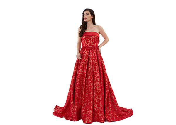 Sequin Strapless Arabic Long Mermaid Wedding Dress Red Color Customized Size