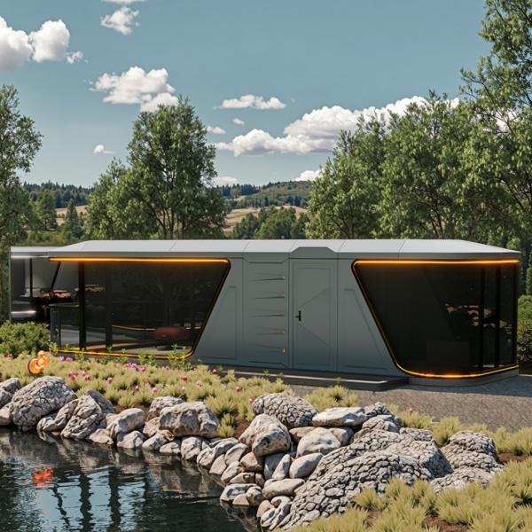 Modular Space Capsule House with Aluminum Frame and LED Lighting
