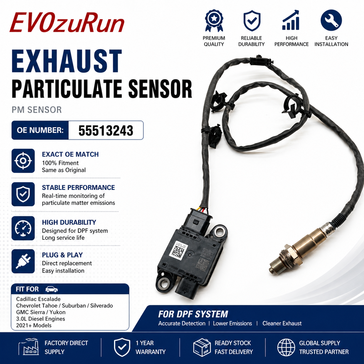 DPF Exhaust Aftertreatment Particulate Matter Sensor 55513243 For GMC Sierra Yukon Diesel