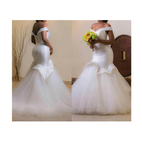 Beading Long Tail Tulle Mermaid Bridal Gowns Of Africa Style Ropes Back Style