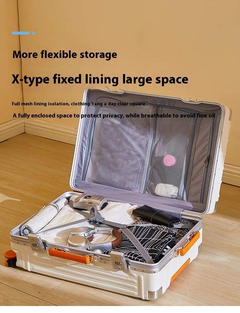 New Design Durable Aluminum Frame Travel Suitcase Multi-Function Large Cup Holder Boarding Pass TSA with Silencer Wheel