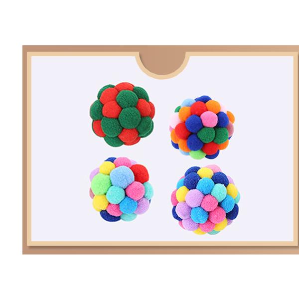 Popular Colorful Handmade Bouncy Ball Kitten Toys Plush Bell Ball Planet Ball Cat Toys