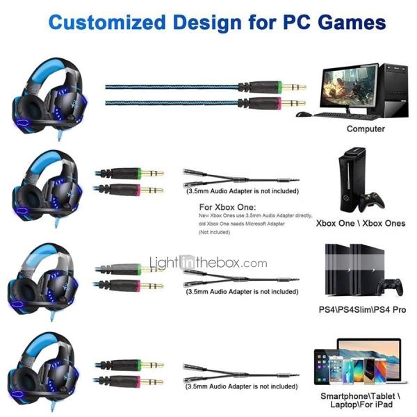 Hunterspider V2 3.5mm Gaming Headset with Mic Stereo USB LED Headphones for PS4 XBOX One PC Laptop Mac