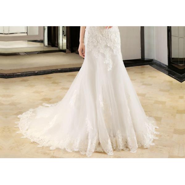 Half Sleeve Ivory Lace Mermaid Wedding Dress Beading Off Shoulder Back Bandage