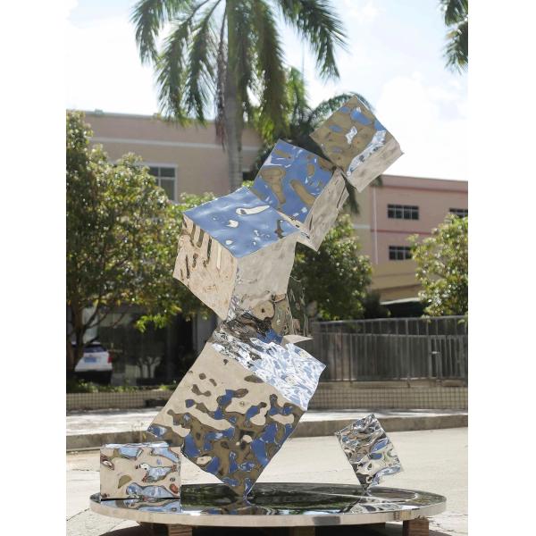 Silver color Hotel Lobby Sculpture Geometric Water Waves Three Dimensional Rubik'S Cube Sculpture