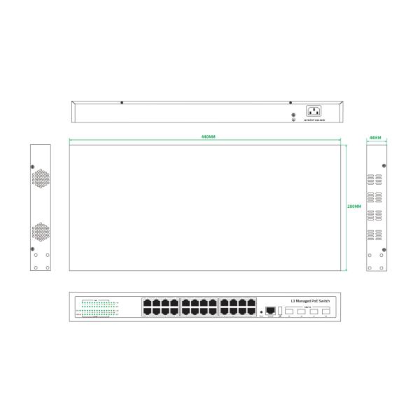 10G 24 Port Poe Switch L3 Managed Ethernet Fiber Switch 400W 4*10G Fiber Ports+24*RJ45 POE Ports