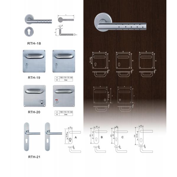 L Shape Interior Inox Tubular Lever Door Handle On Round Rose With Cylinder Escutcheon