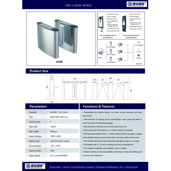 Pedestrian Access Control Turnstile Flap Barrier Gate With Fingerprint Face Recognition