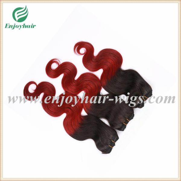 Peruvian 5A virgin remy hair weave ,ombre natural color/red# Body wave 10''-26''length