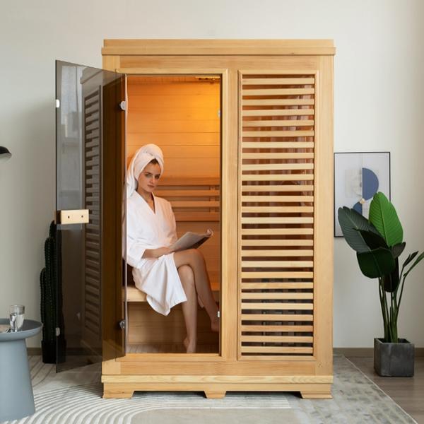 SASO 2 Person Red Cedar Solid Wood Dry Heat Steam Sauna For Home