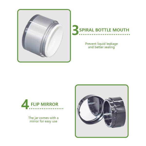 Frasco mal ventilado acrílico de creme do centímetro cúbico com empacotamento cosmético da bomba do espelho