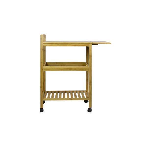 Full 86cm Bamboo Kitchen Cart Foldable Leaf 4 Flexible Wheels