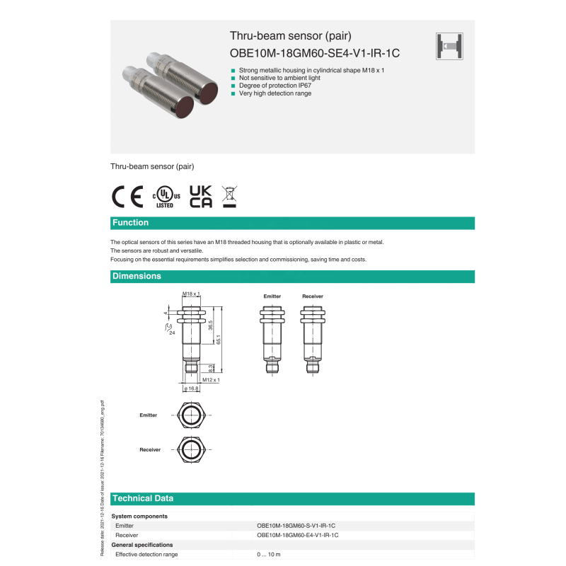 PEPPERL+FUCHS Stainless Steel Thru-beam Sensor for Industrial Automation with One Year Warranty