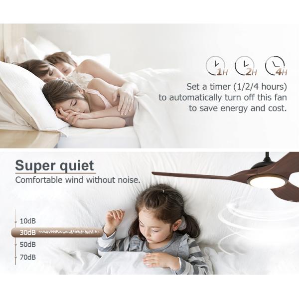 Ventilador de teto LED com 3 cores LED Luz escura de madeira grãos ABS lâminas controle remoto inteligente