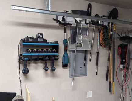 Wall Mount Garage Storage Rack Non-folding Drill Holder with Magnet Bar Organization Bin