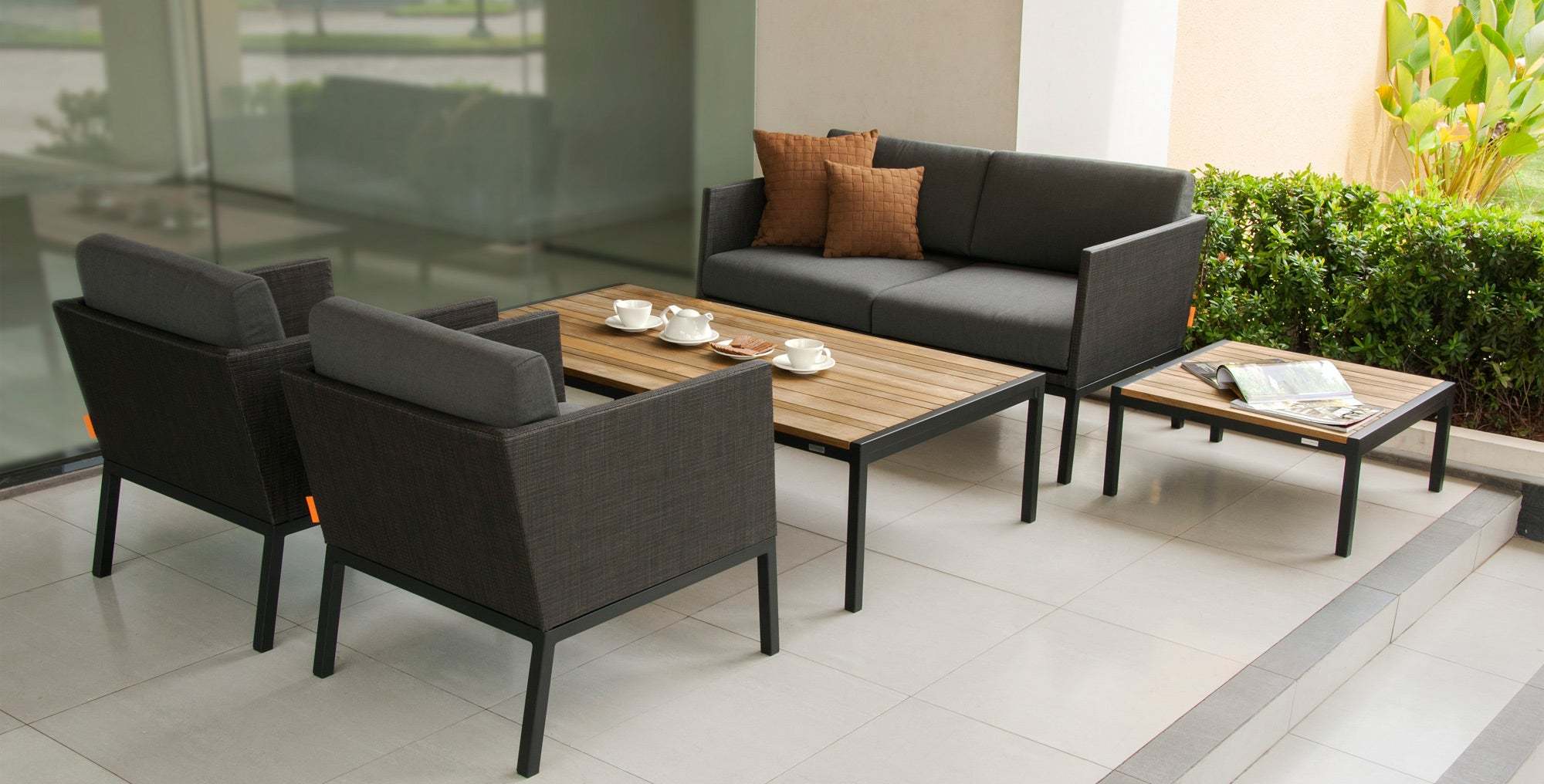 Outdoor Furniture Aluminum Black Sling Patio Sofa, SN-2645