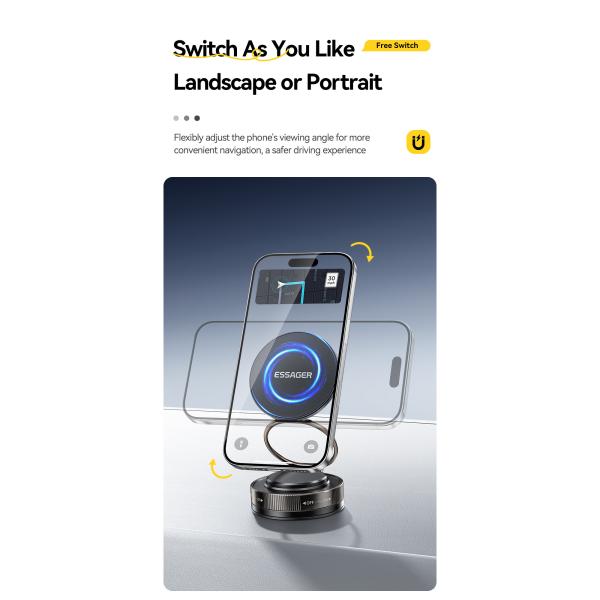 ESSAGER ES-ZJ35 Vacuum Suction Magnetic Car Mobile Phone Holder Foldable Zinc Alloy