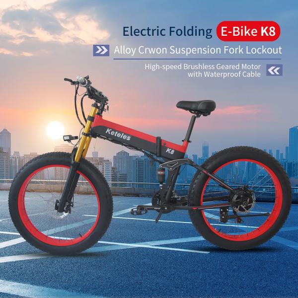 EU Quality 26x4.0 inch Fat Tire Folding E-Bike 1000W Motor 13AH Lithium Battery 21-Speed Electric Bike Dual Crown Downhill Fork