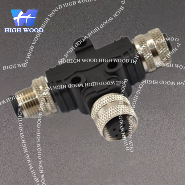 M12 Adapter, T-Type, A-Code, 5-Pin Male to Dual Female M12 to M12