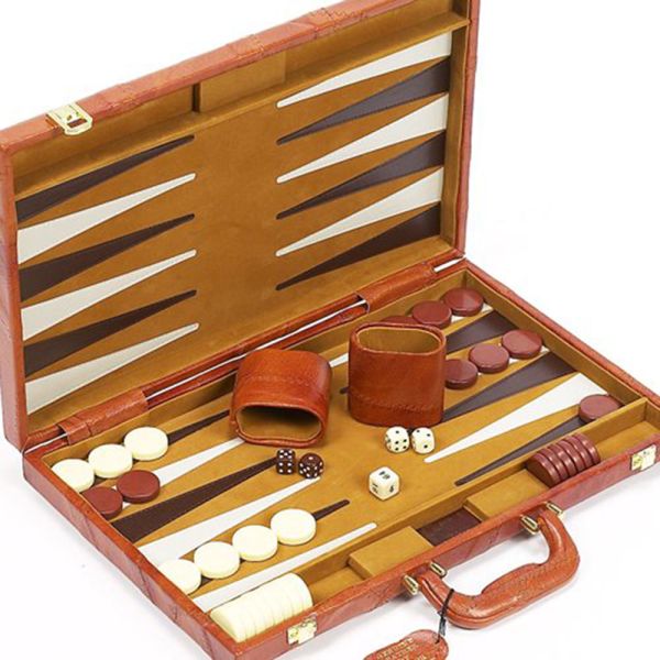 OEM Size Light Brown PU Leather Game Boxes Backgammon Board Game Set