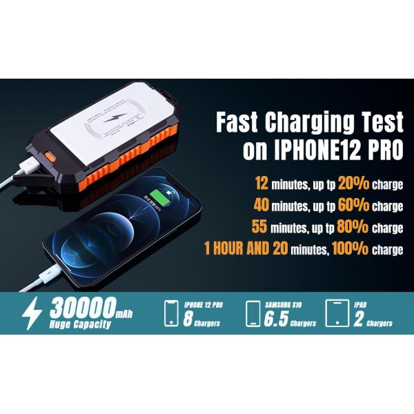 ABS PC Outdoor Wireless 30000mAh Solar Power Bank With Solar Panel