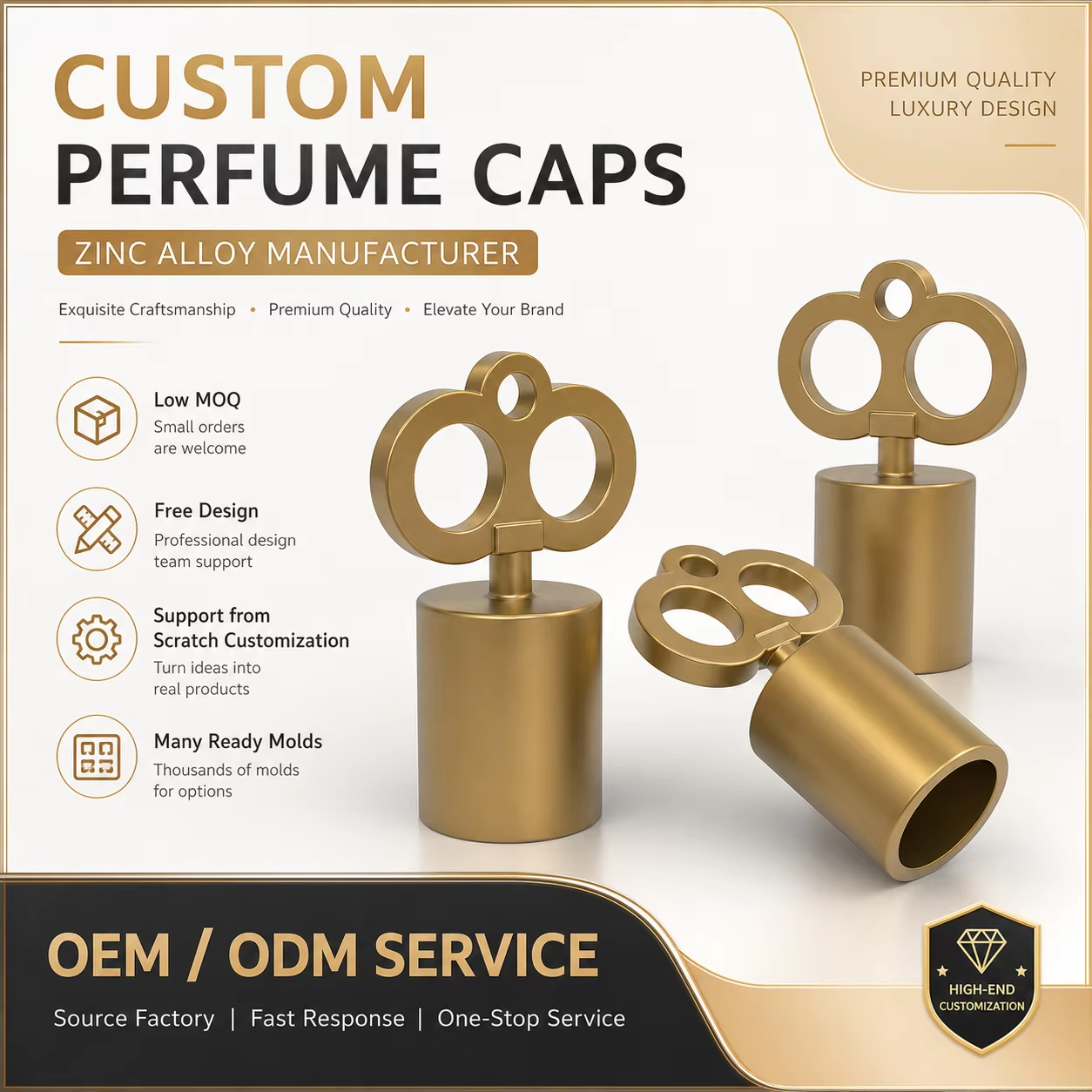 Custom Crown Zamac Perfume Caps, Luxury Electroplated Zinc Alloy Fragrance Bottle Lids with Engraved Logo  OEM ODM Wholesale Manufacturer