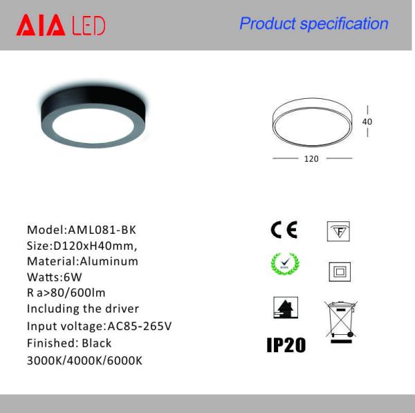 Surface mounted round black LED ceiling light for bedroom used
