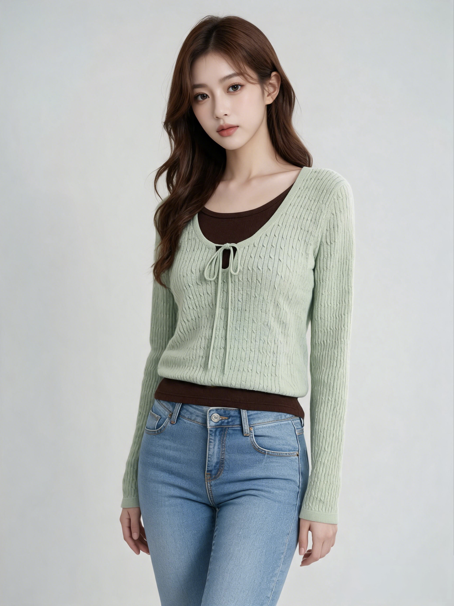 12G Computer Knitted Knit Top with Good Elasticity and Soft Texture for Women