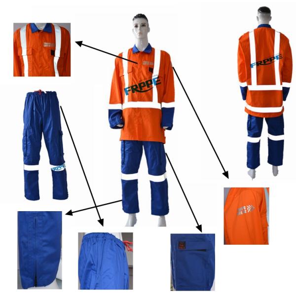 Two Tone Navy Blue Orange Anti Arc Flash Fire Retardant Suit Reflective For Road Transportation / Traffic Control