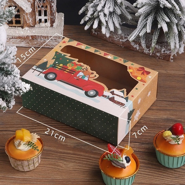 Christmas Kraft Paper Bakery Box With Clear Window For Holiday Treats