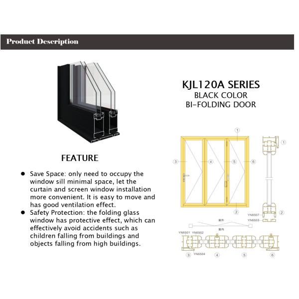 Two Way 6063 Aluminum Folding Door With Digital Handle Black Color Frame