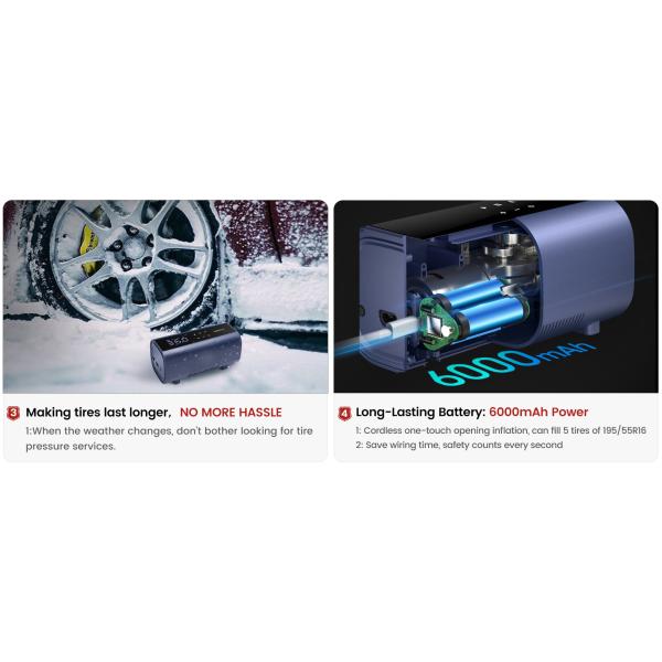 Portable Car Pump YANTU A22 Wireless Rechargeable 12V Double Cylinder Air Compressor