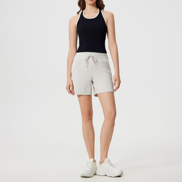 Soft Stretch Fabric Drawstring Athletic Shorts High Waisted for Women Gym Yoga