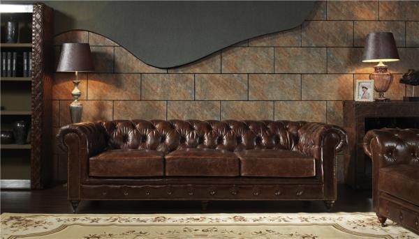 Oversized Top Grain Leather Sofa , Modern 3 Seater Leather Sofa Brown Long Lifespan