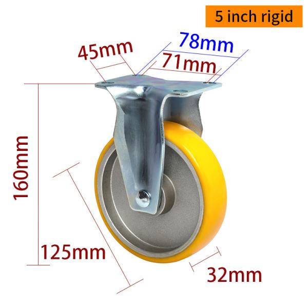 EDL Medium Duty 5inch 150kg Plate TPU Caster por tipo rígido, giratorio y freno