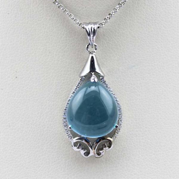 Fashion 12mmx15mm Pear  Blue Cubic Zircon Pendant  Necklace (PSJ0398)
