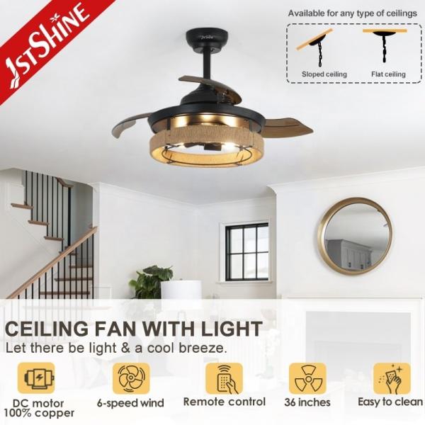 Ventilador de teto em jaula preto de 36 polegadas com solução de iluminação de meados de século