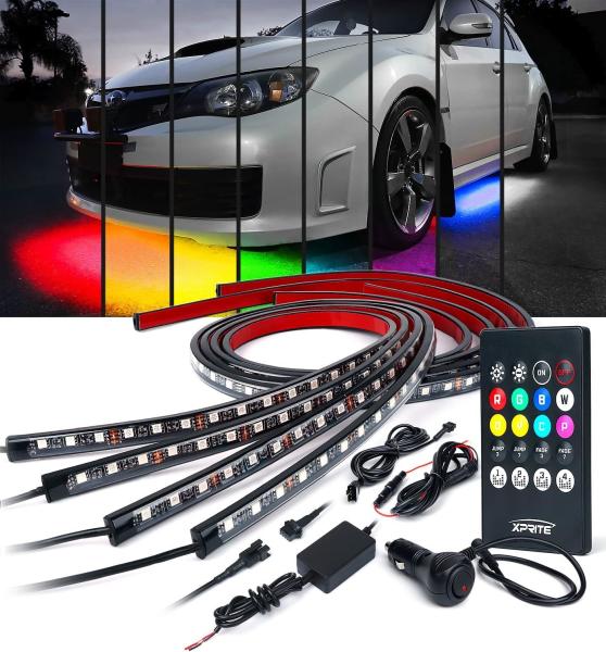 6pcs 12V strip light Underglow Kit for Car, RGB-IC Under Car Lights with Dream Color Dancing Chasing and 213 Scene Modes