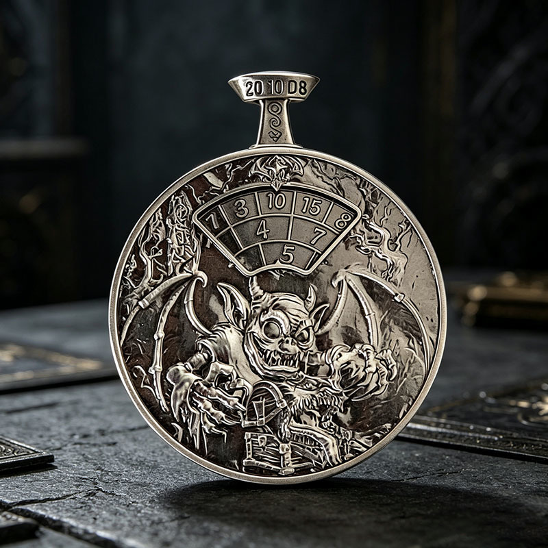 Premium Antique Copper Metal Dice Spinner with 7-in-1 Dual Sided Design and Press-to-Spin Mechanism for TRPG Gaming
