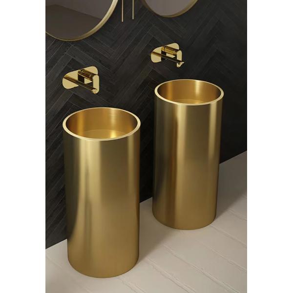 OEM 304 Stainless Steel Pedestal Sink Circular Column Shape Floor Standing