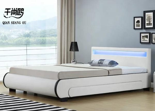 Bedroom Luminous LED Upholstered Bed European Style With Large Drawers