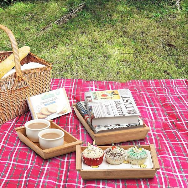 High Strength Small Bamboo Serving Tray 3 Set Nesting Organizer Low Thermal Conductivity