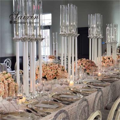 ZT-062 Chic 4 peças de tamanho diferente de cristal de caule branco pilar porta-velas para decoração núcleos de casamento