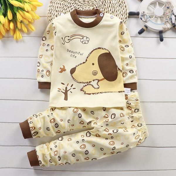 O pijama das crianças ajustou o bebê do algodão das crianças Sleeved por muito tempo pijamas do bebê da calças