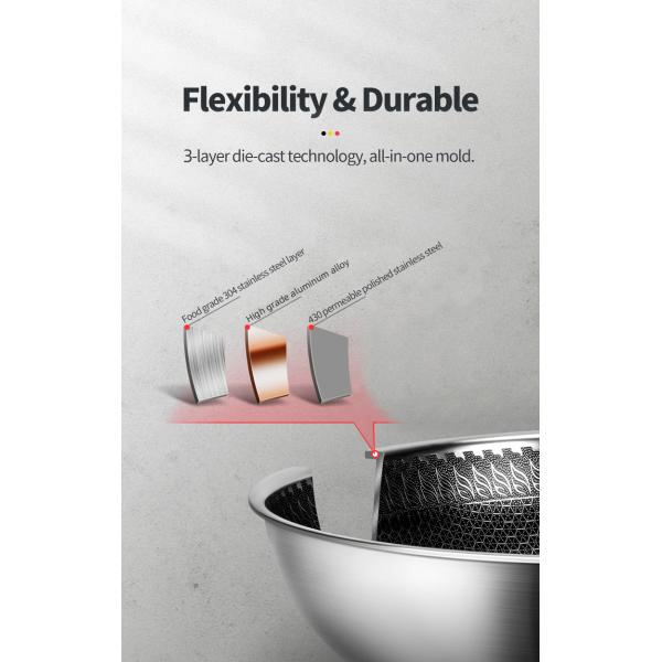 Honeycomb 32cm Frying Pan Silver 304 Stainless Steel Wok Non Stick 2.35kg