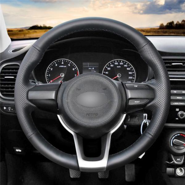 Custom Fit Kia Rio K2 Picanto Morning 2017 2018 2019 White Thread Steering Wheel Cover
