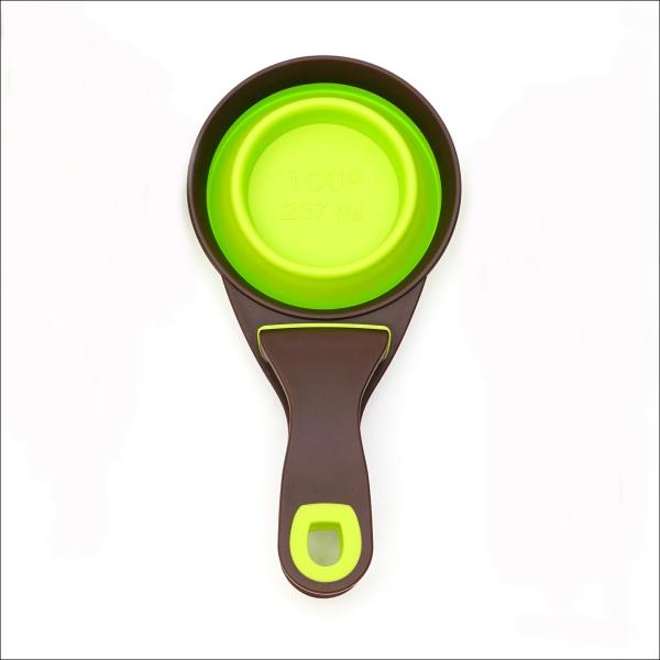 A colher de dobramento de dobramento do alimento da bacia do animal de estimação do silicone pode grampear a colher do alimento para cães do copo de medição da bacia da água do saco da grão