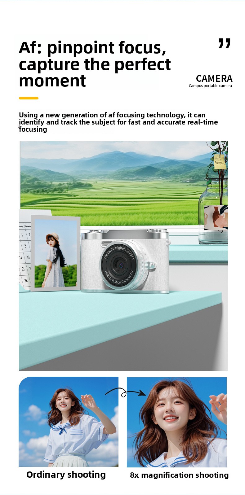 CCD Digital Camera for Self-portraits & Beginners 50MP 8x Optical Zoom Full HD Video Retro Portable Compact Camera Smile Capture