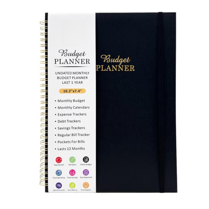 B5 Spiral Bound Monogrammed Custom Leather Notebook Expense Tracker Journal With Stickers