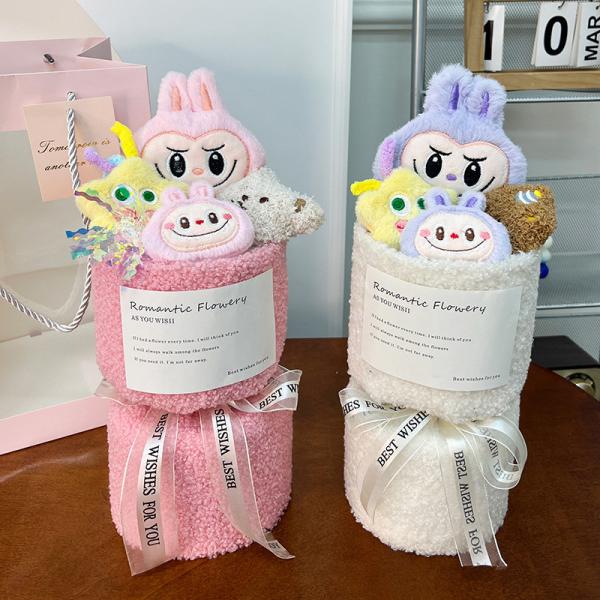 Día de San Valentín muñeca de peluche Labubu Bouquet muñeca regalo para novia y mejor amigo regalo de cumpleaños al por mayor de floristería
